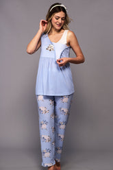 Patterned Maternity & Nursing Pajamas Blue - 6330