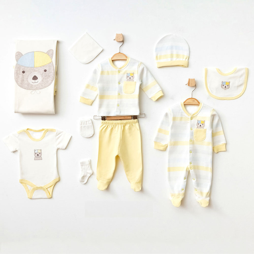 Bear Themed Hospital Outfit 10-Piece Set Newborn Baby Yellow (0-6 Months) - 020.10320