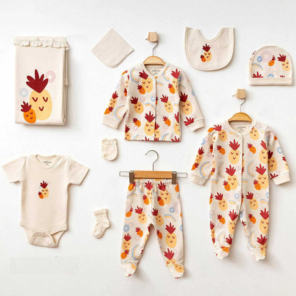 Pineapple Themed Hospital Outfit 10-Piece Set Newborn Baby Orange (0-6 Months) - 020.10326