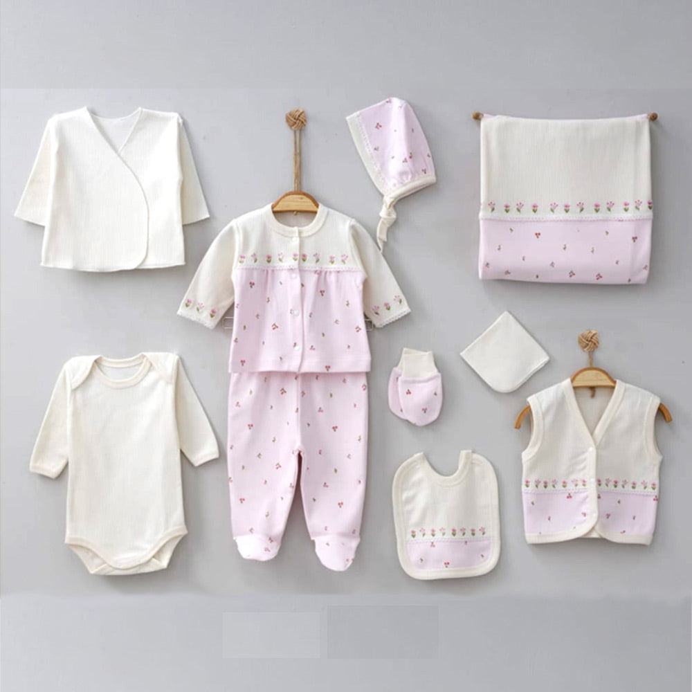 Flowery Themed Hospital Outfit 10-Piece Set Newborn Baby Girl Ecru (0-6 Months) - 024.6624