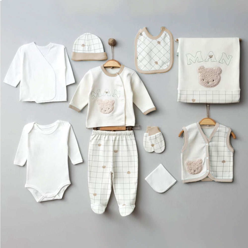 Man Themed Hospital Outfit 10-Piece Set Newborn Baby Boys Coffee (0-6 Months) - 024.6640
