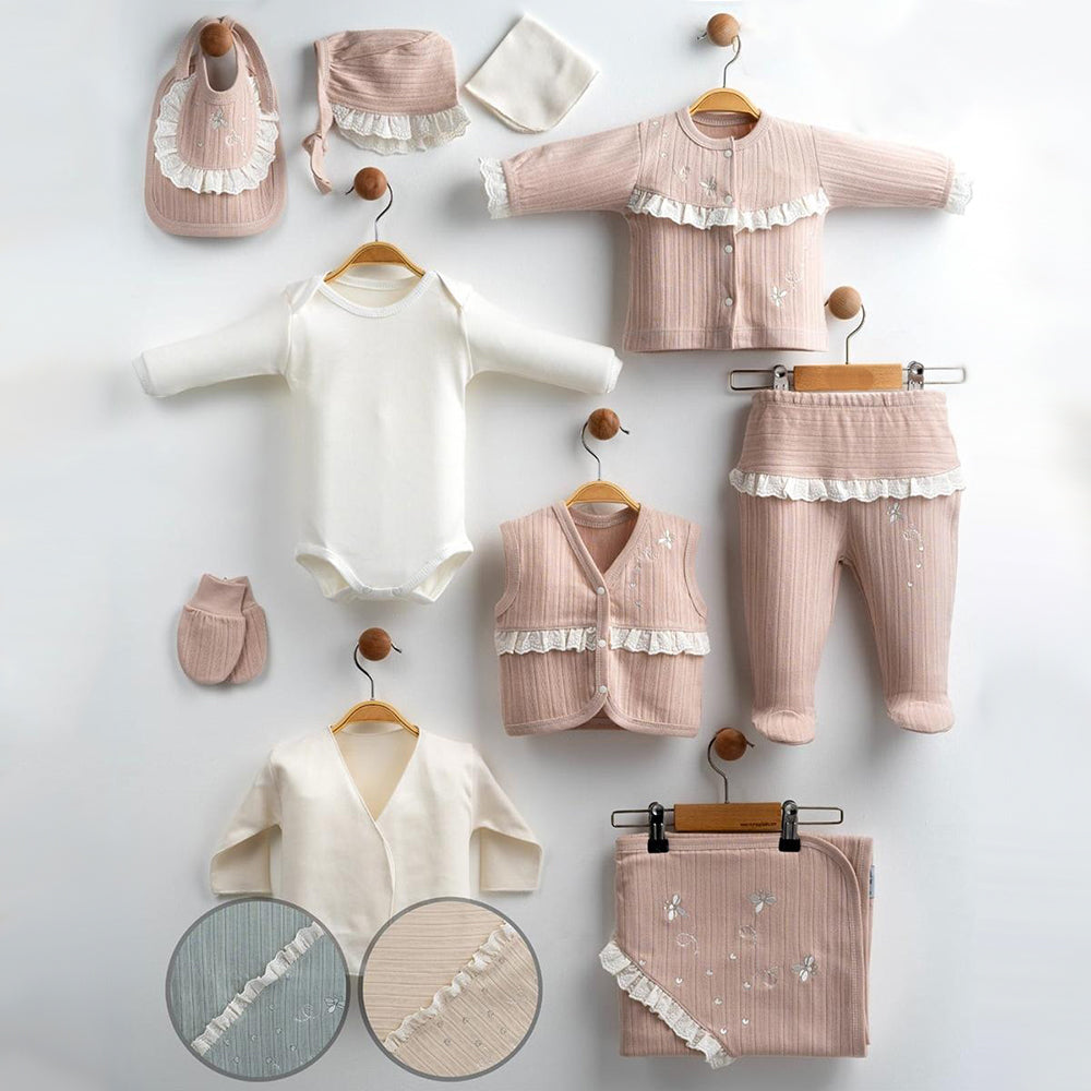 Lacy Themed Hospital Outfit 10-Piece Set Newborn Baby Girl (0-6 Months) - G024.6649