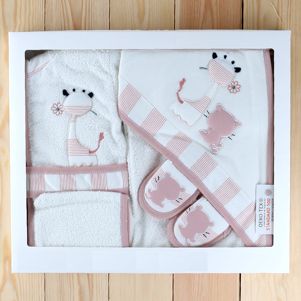 Cat Themed Baby Bathrobe Set Pink (0-24 Months) - 024.864