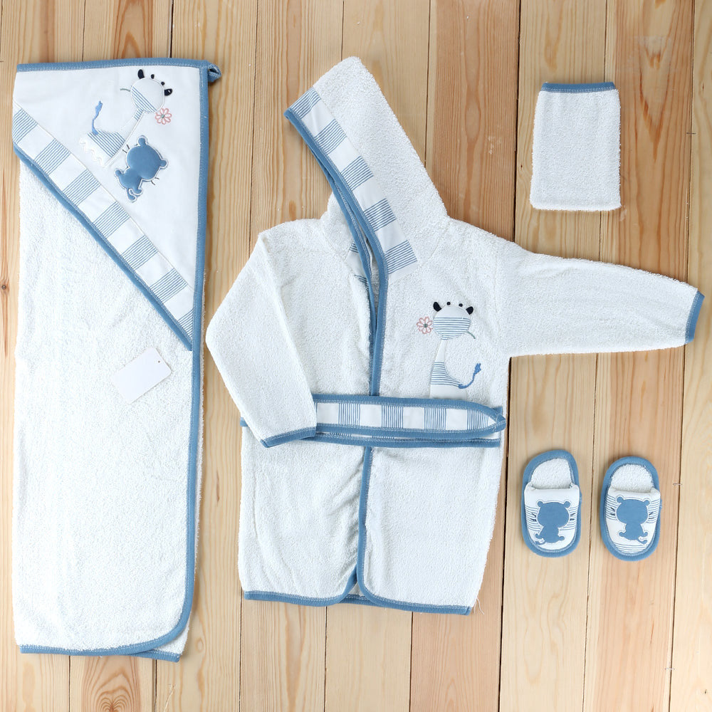 Cat Themed Baby Bathrobe Set Blue (0-24 Months) - 024.864