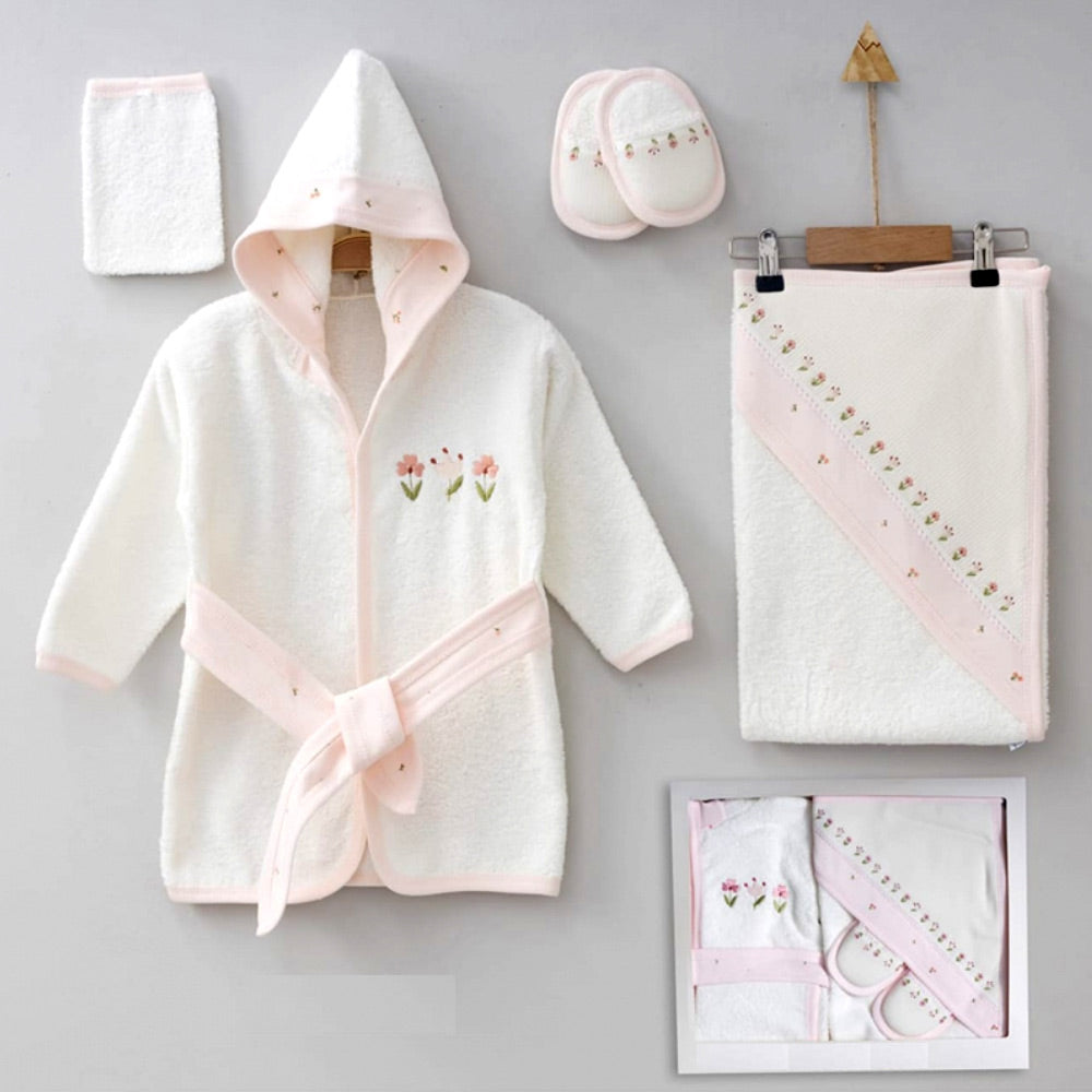 Flowery Themed Baby Girl Bathrobe Set (0-24 Months) - G024.878