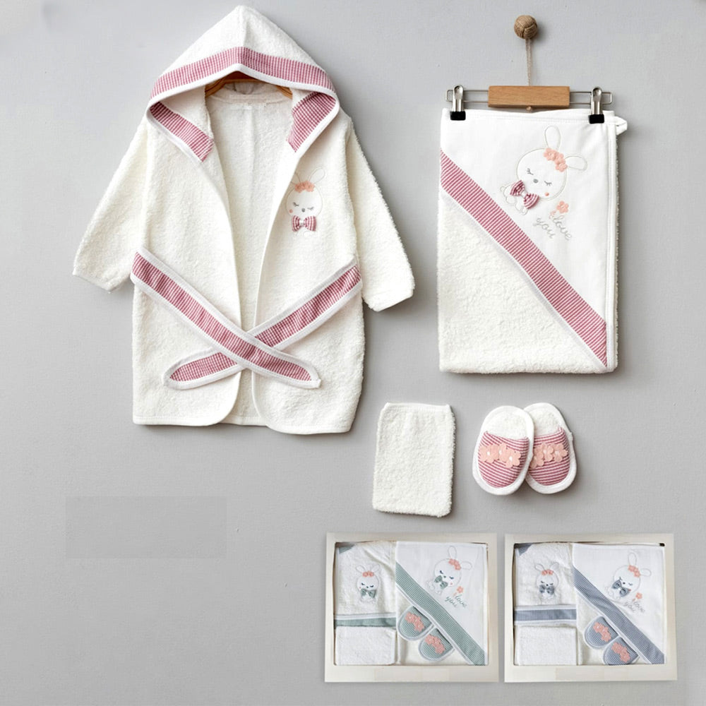 Cute Rabbit Themed Baby Bathrobe Set (0-24 Months) - 024.887