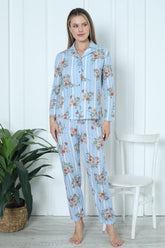 Flower Pattern Women's Pajamas Blue - 0249