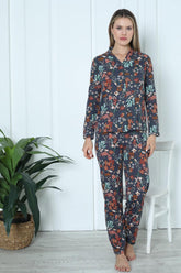 Flower Pattern Women's Pajamas Charcoal - 0249