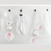 Guipure Themed Hospital Outfit 6-Piece Set Newborn Baby Girls Ecru - 031.3520