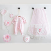 Guipure Themed Hospital Outfit 6-Piece Set Newborn Baby Girls Pink - 031.3521