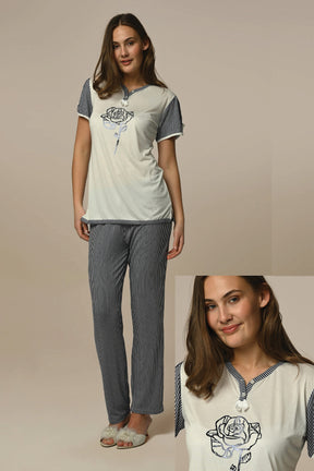 Stripe Women's Pajamas Ecru - 23253