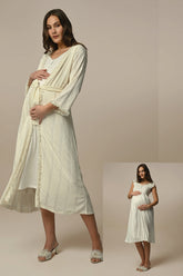 Festoon Maternity & Nursing Nightgown With Robe Ecru - 24517