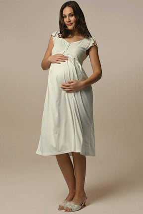 Festoon Maternity & Nursing Nightgown With Robe Ecru - 24517