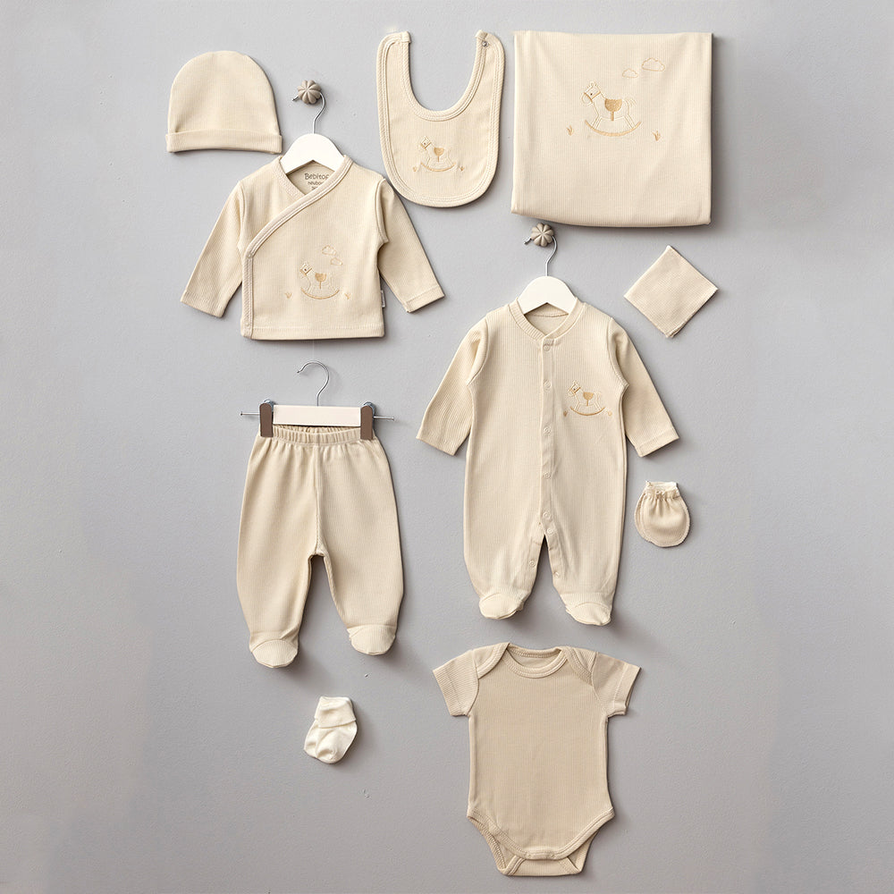 Seahorse Themed Hospital Outfit 10-Piece Set Newborn Ecru (0-6 Months) - 047.10090.03