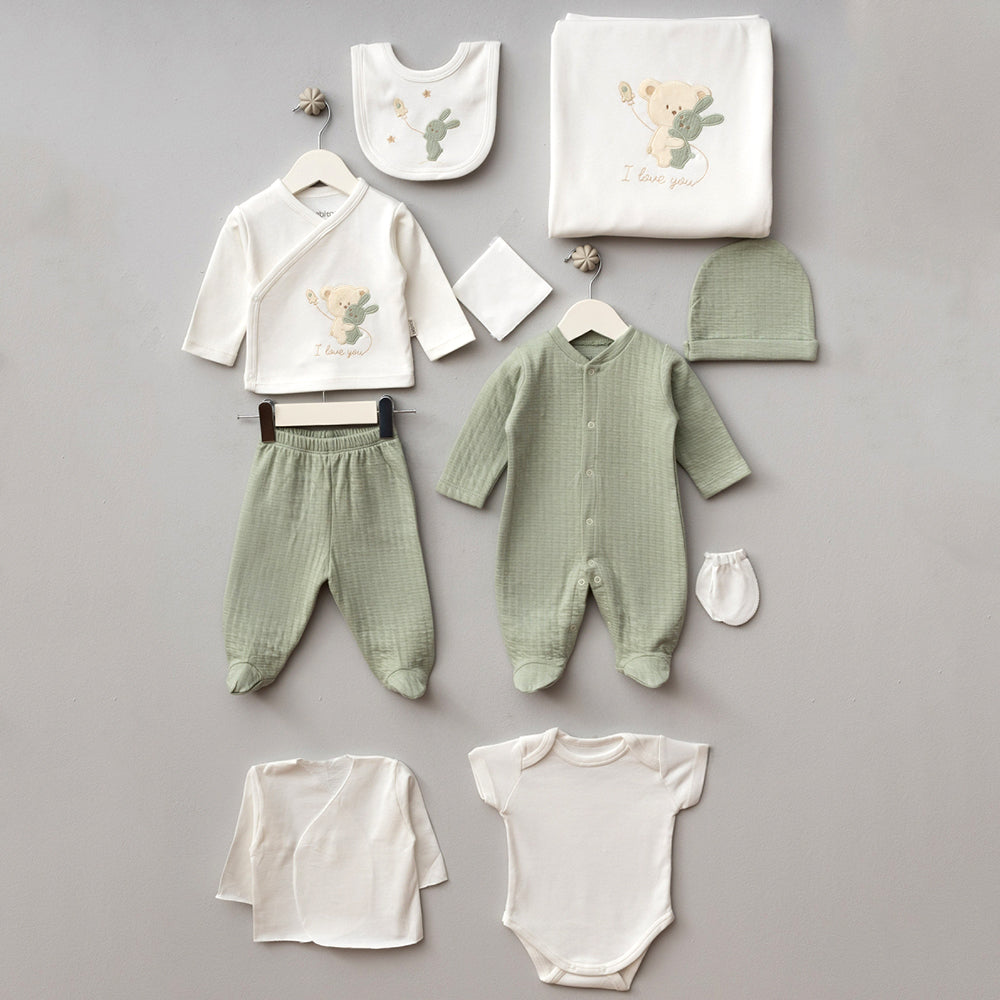 Love U Themed Hospital Outfit 10-Piece Set Newborn Baby Mint (0-6 Months) - B047.10099.08