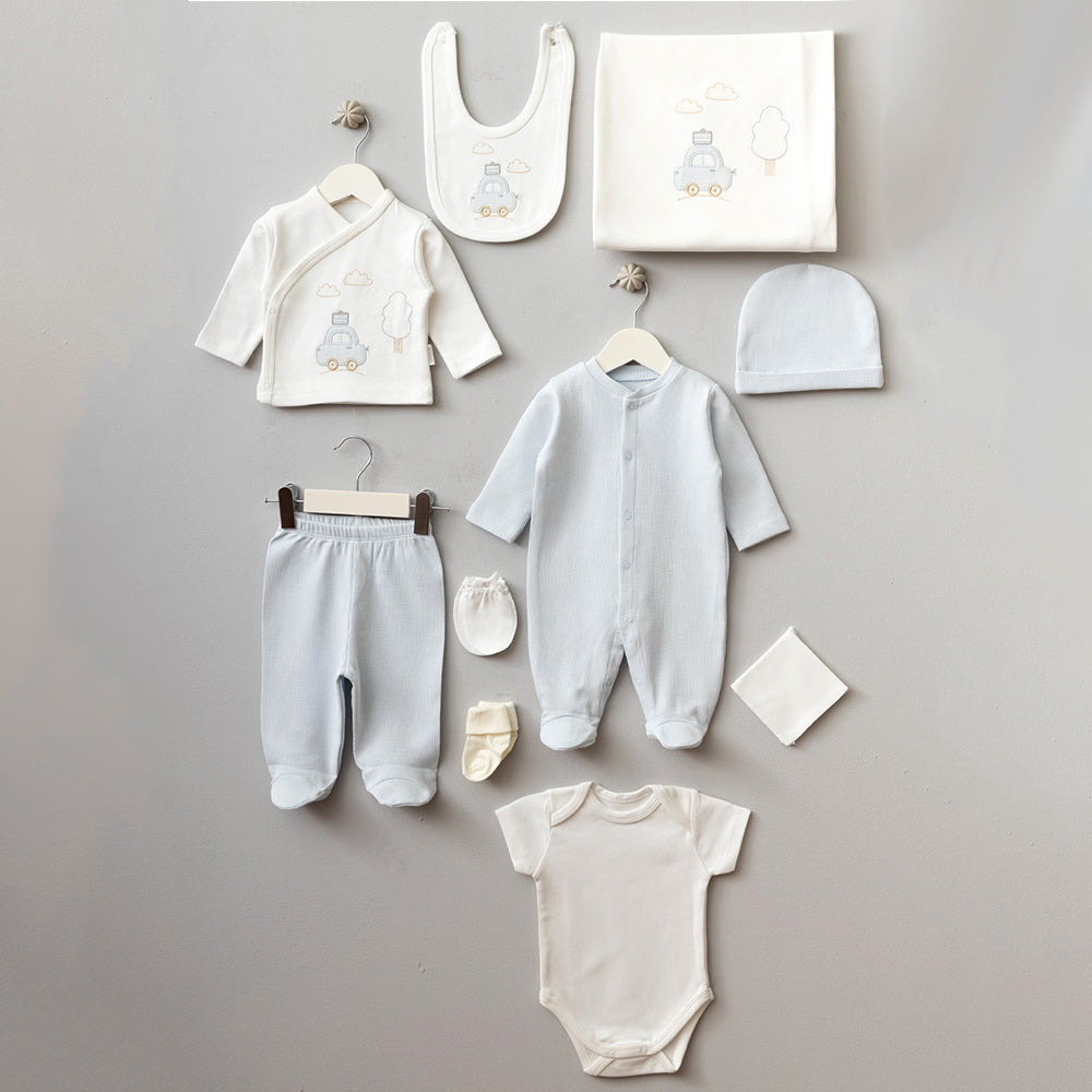 Car Themed Hospital Outfit 10-Piece Set Newborn Baby Boy Blue (0-6 Months) - 047.10109.51