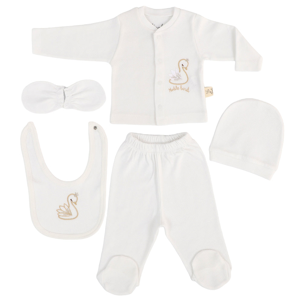 Swan Themed Hospital Outfit 5-Piece Set Newborn Baby Girls Ecru (0-6 Months) - 047.28008.03