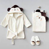 Monkey Themed Baby Bathrobe Set White (0-24 Months) - 047.30051.03