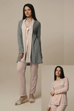 Bias Women's Pajamas With Melange Robe Powder - 22343
