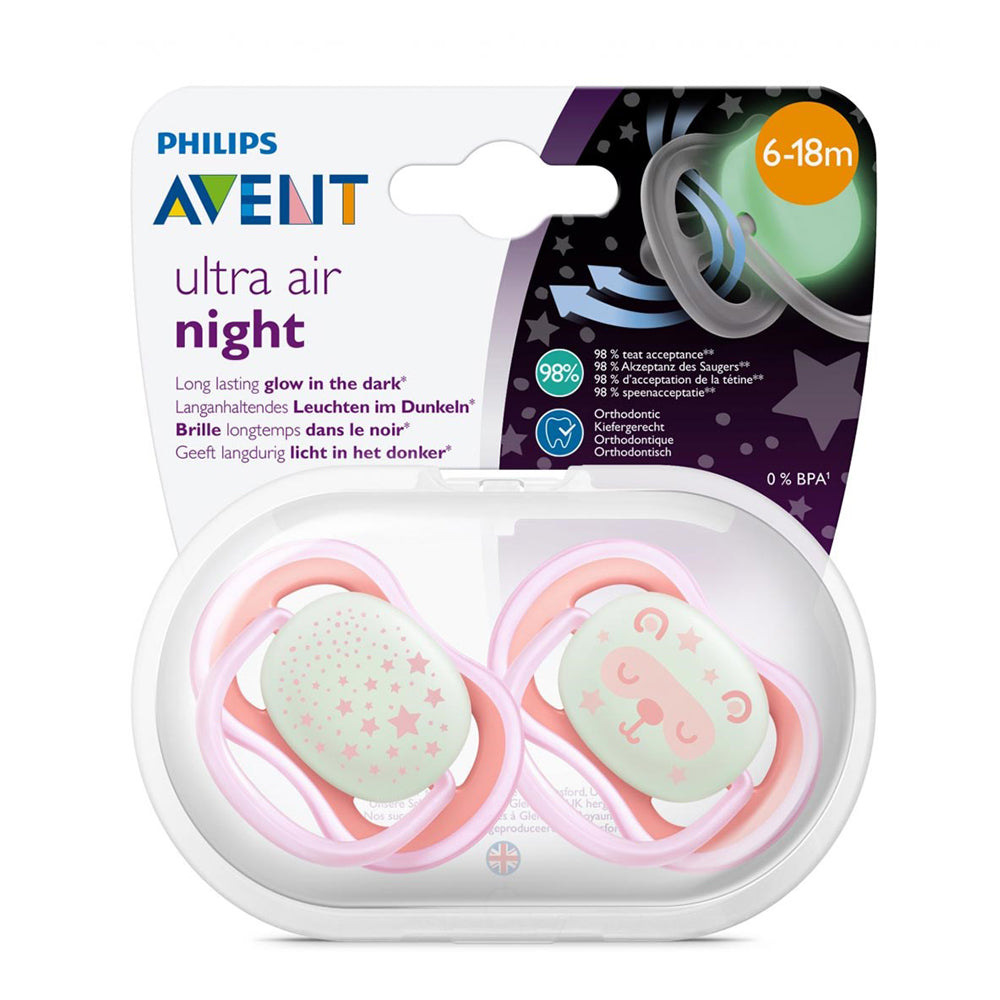 Star Themed Dual Ultra Air Night Baby Girl Pacifier Pink (6-18 Months) - 061.37622