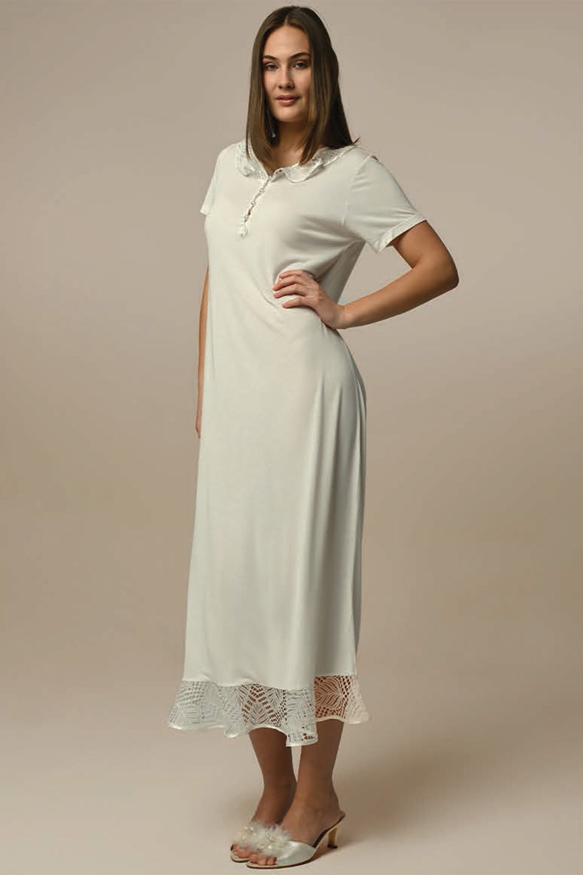 Lace Skirt Maternity & Nursing Nightgown With Robe Ecru - 24513