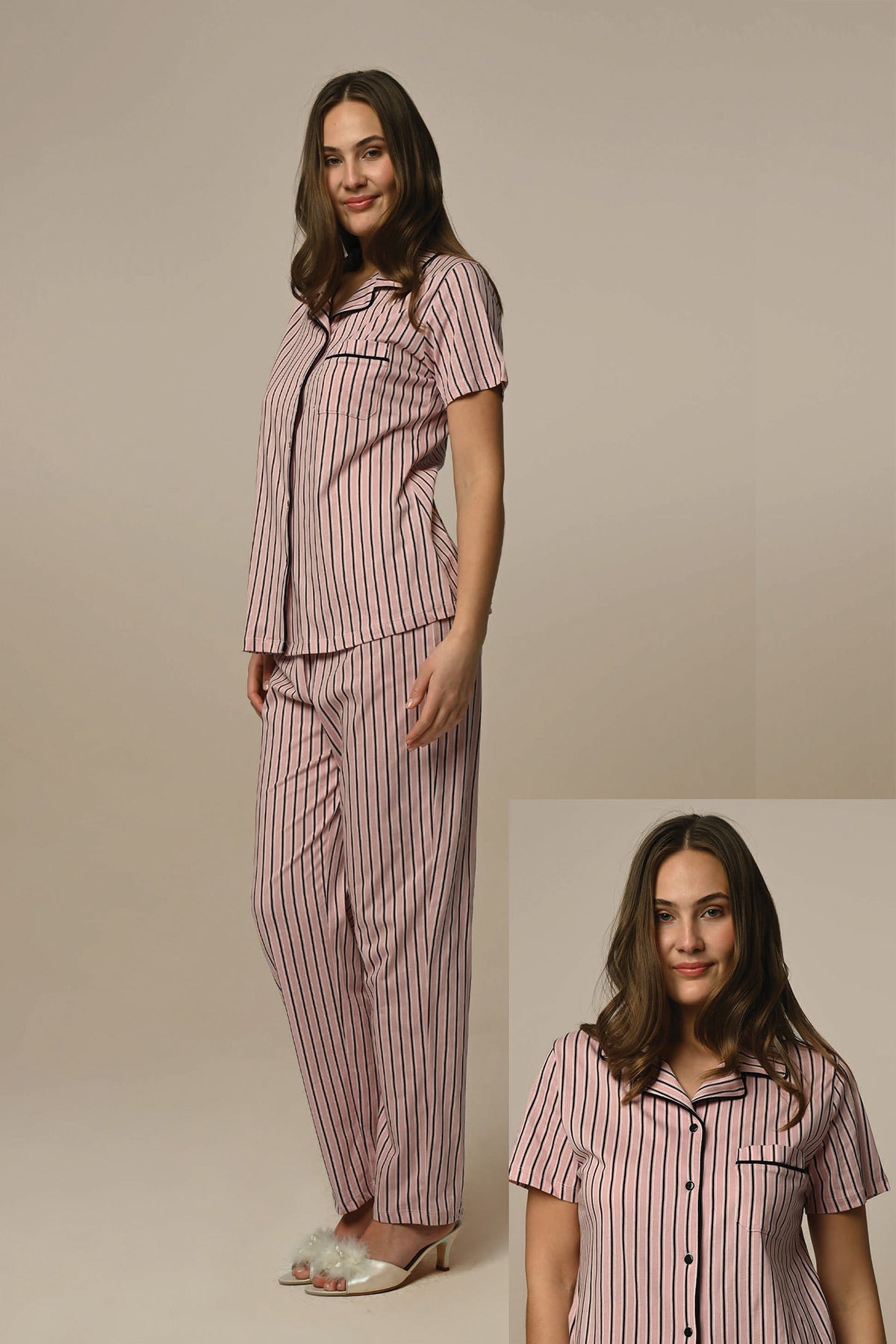 Striped Maternity & Nursing Pajamas Powder - 23261