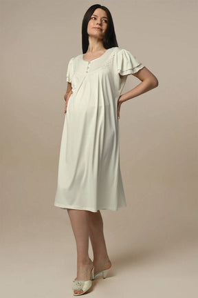 Lace Edge Maternity & Nursing Nightgown With Robe Ecru - 24503