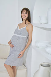 Lace Strap Maternity & Nursing Nightgown Grey - 1034