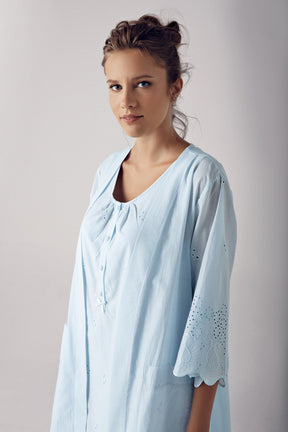 Cotton Weaving Maternity-Nursing Nightgown & Robe Set Blue - 10402