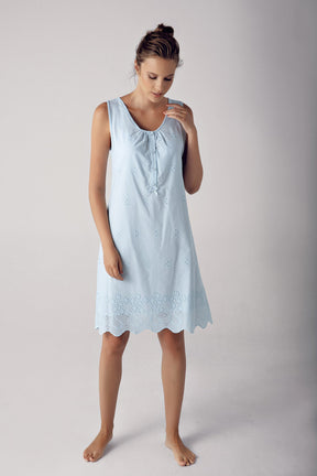 Cotton Weaving Maternity-Nursing Nightgown & Robe Set Blue - 10402