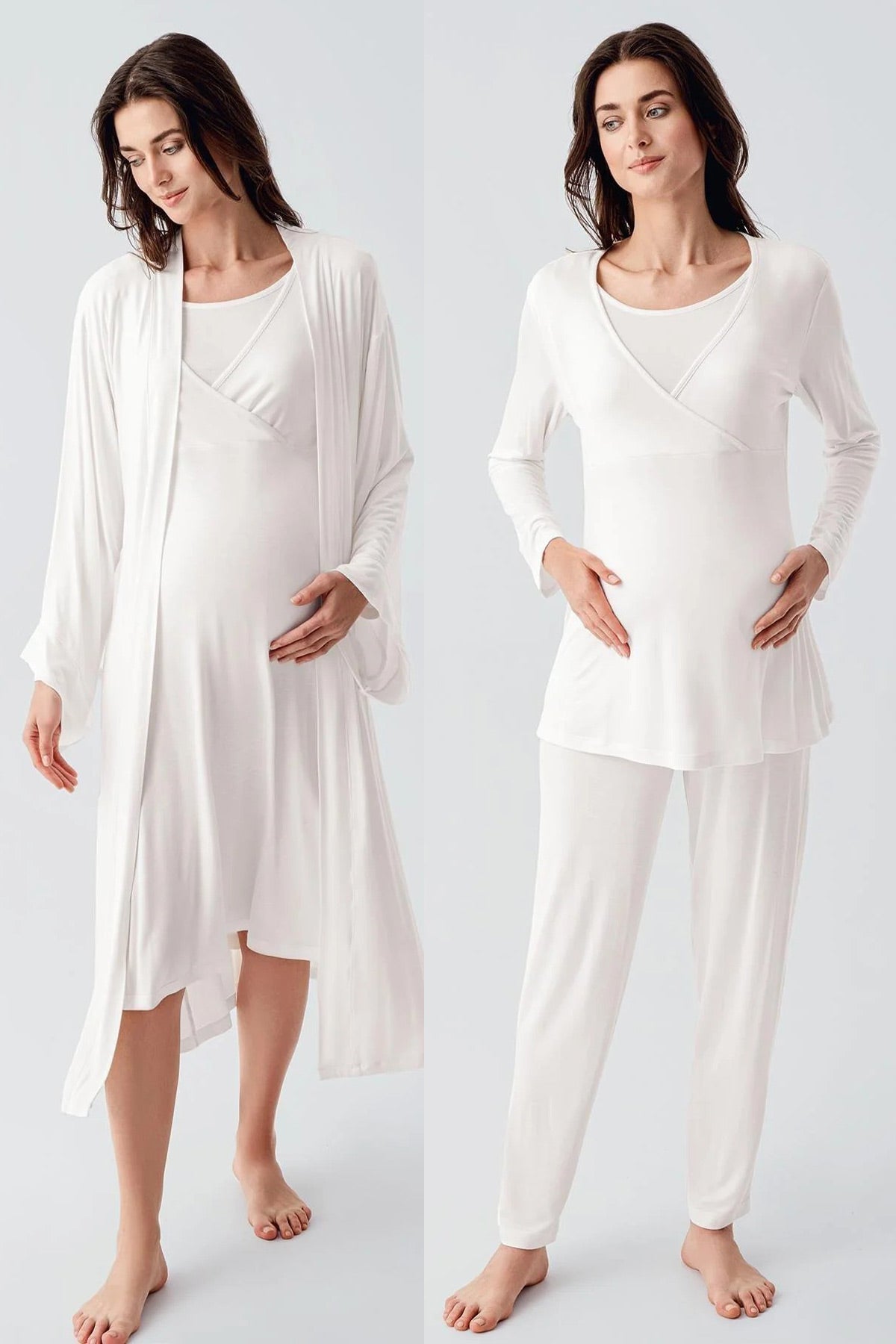 Melange Double Breasted 4 Pieces Maternity & Nursing Set Ecru - 105105