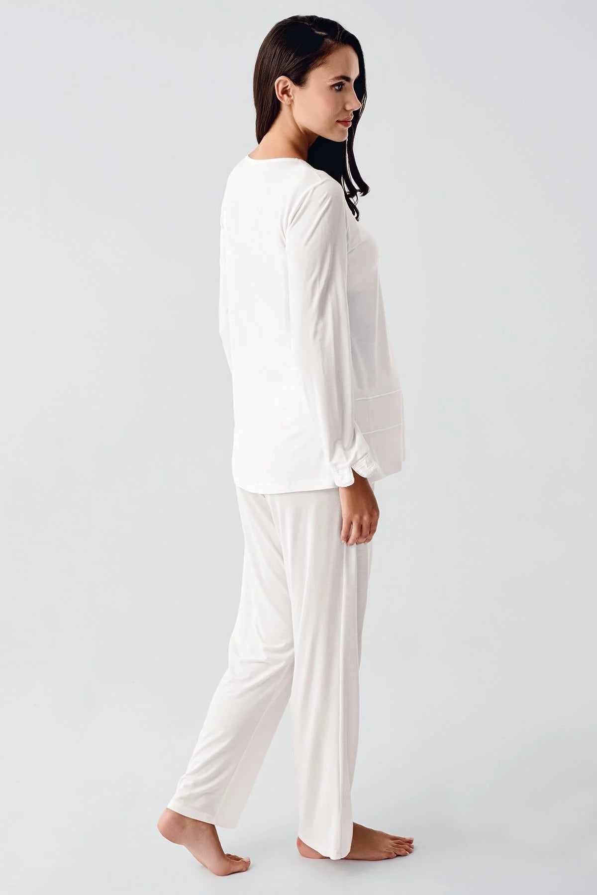 Jacquard 3-Piece Maternity-Nursing Pajama & Robe Set Ecru - 11300