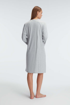 Lace Sleeve Maternity & Nursing Nightgown Grey - 11312