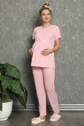 Lacy Panel Maternity & Nursing Pajamas Pink - 1141