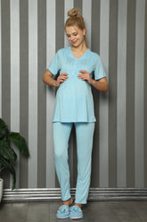 Simple Maternity & Nursing Pajamas Blue - 1143