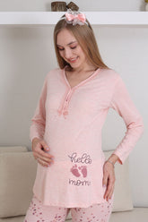 Hello Mom Themed Maternity & Nursing Pajamas Salmon - 1172