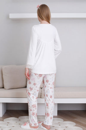 Lace Collar Maternity & Nursing Pajama Set Ecru - 1173