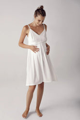 Strappy Maternity & Nursing Nightgown Ecru - 13127