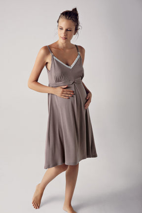 Strappy Maternity & Nursing Nightgown Mink - 13127