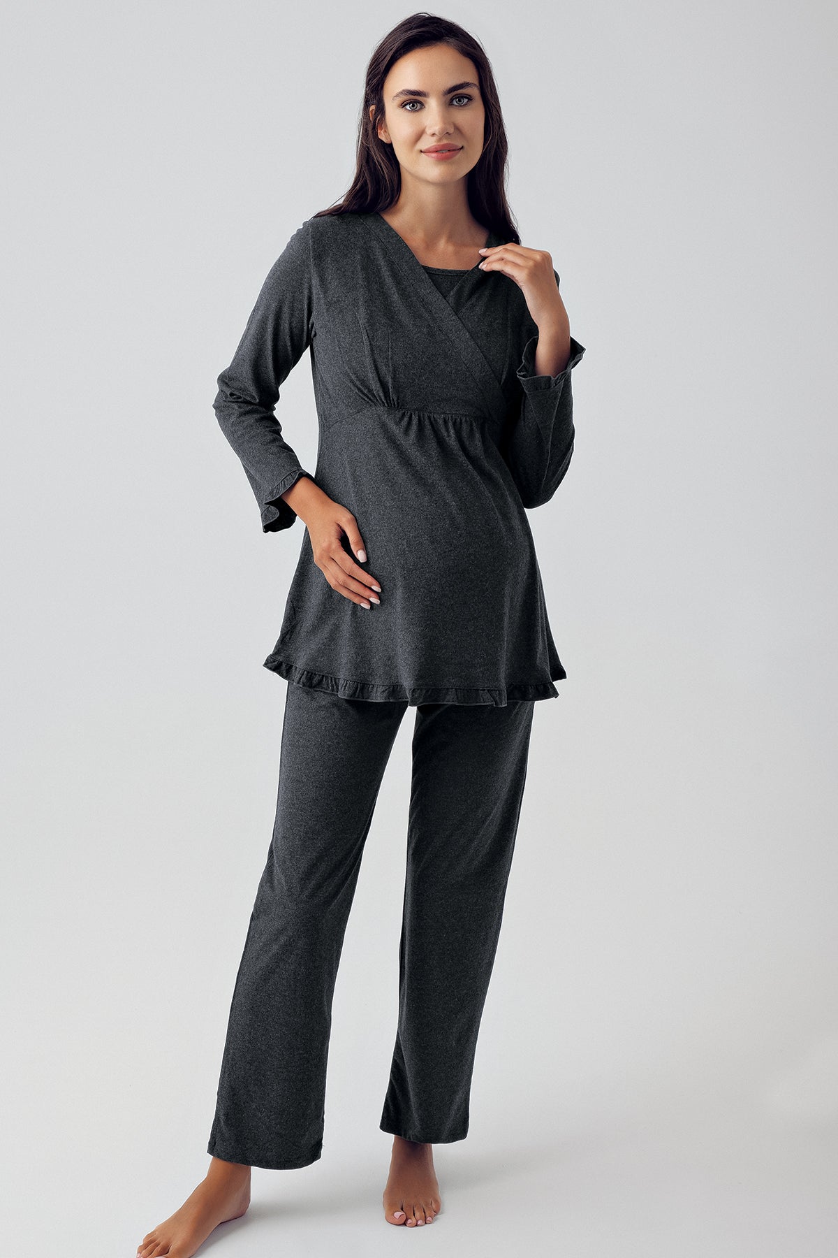 Double Breasted Maternity & Nursing Pajamas Anthracite - 13201