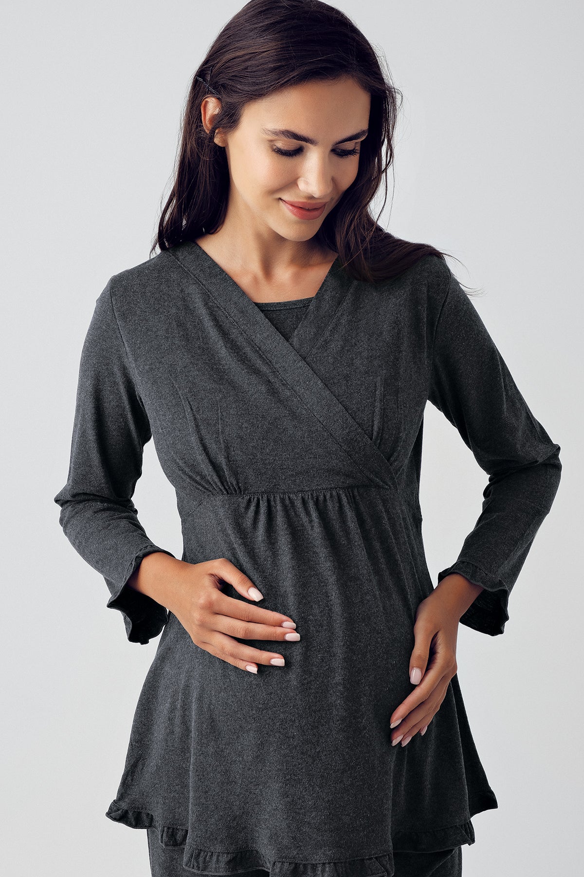 Double Breasted Maternity & Nursing Pajamas Anthracite - 13201