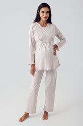 Double Breasted Maternity & Nursing Pajamas Beige - 13201