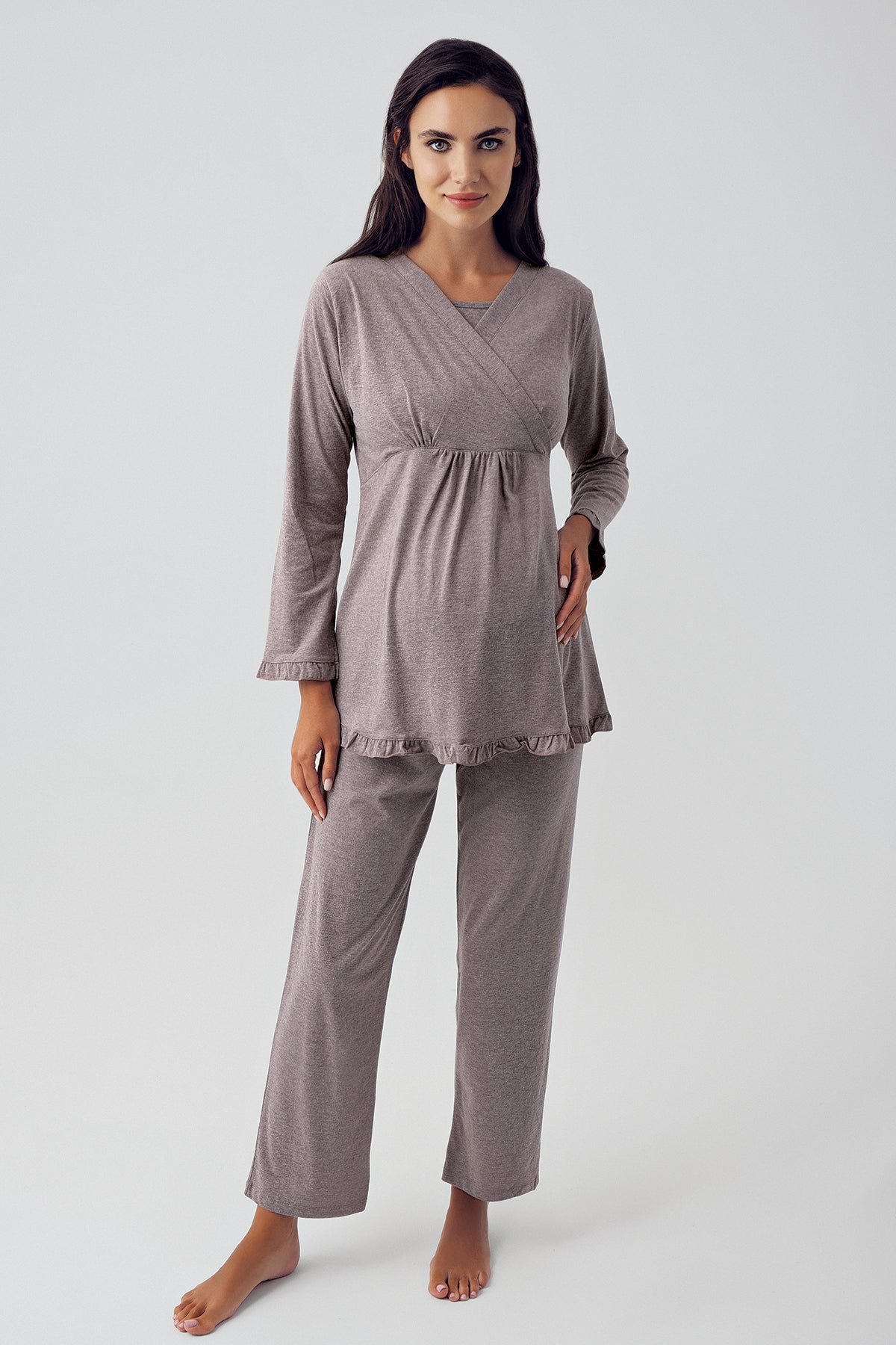 Double Breasted Maternity & Nursing Pajamas Coffee - 13201