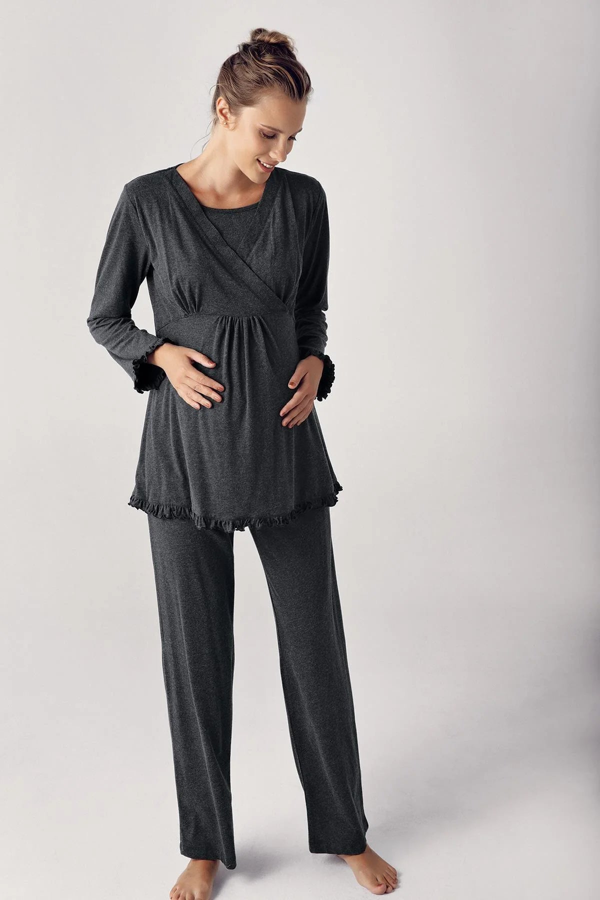 Double Breasted Maternity & Nursing Pajamas Anthracite - 13201