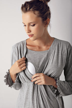 Double Breasted Maternity & Nursing Pajamas Grey - 13201