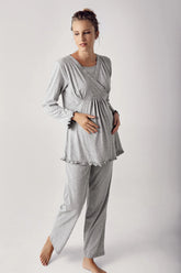 Double Breasted Maternity & Nursing Pajamas Grey - 13201