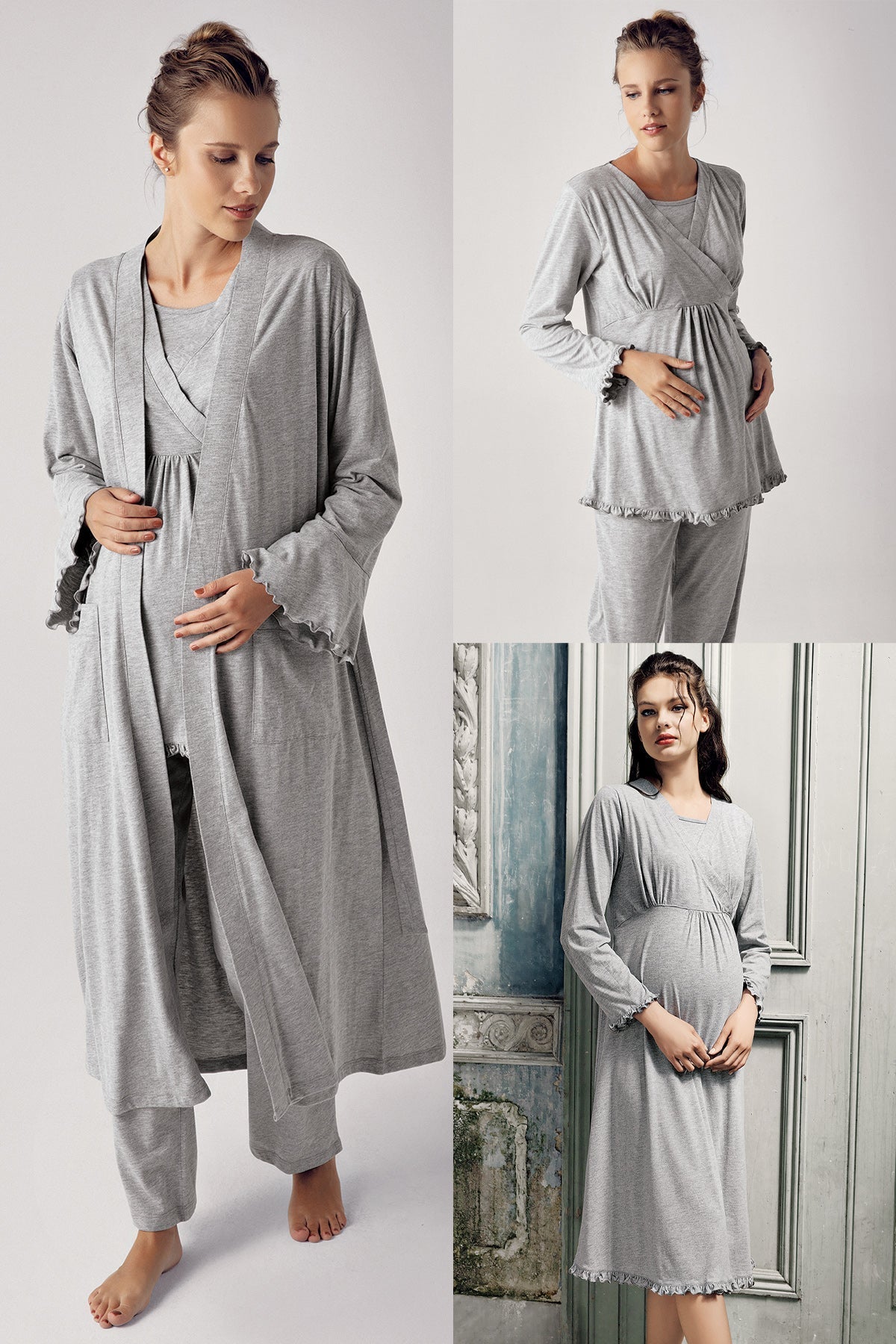 Double Breasted 4 Pieces Maternity & Nursing Set Grey - 300112