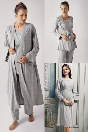 Double Breasted 4 Pieces Maternity & Nursing Set Grey - 300112