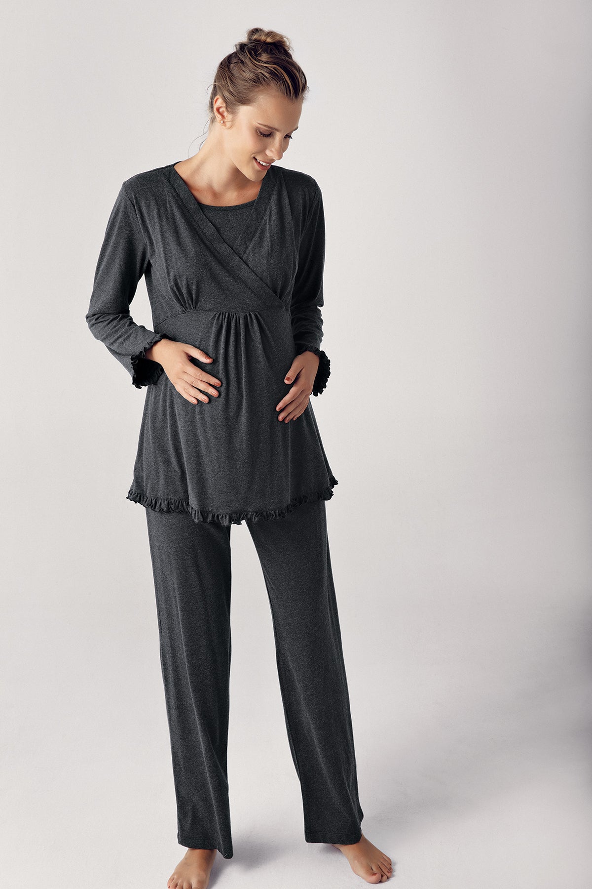 Double Breasted 4 Pieces Maternity & Nursing Set Anthracite - 300112