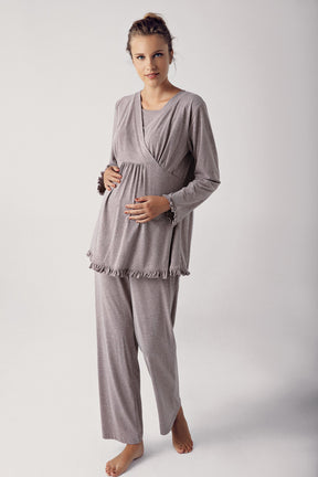 Double Breasted 4 Pieces Maternity & Nursing Set Coffee - 300112